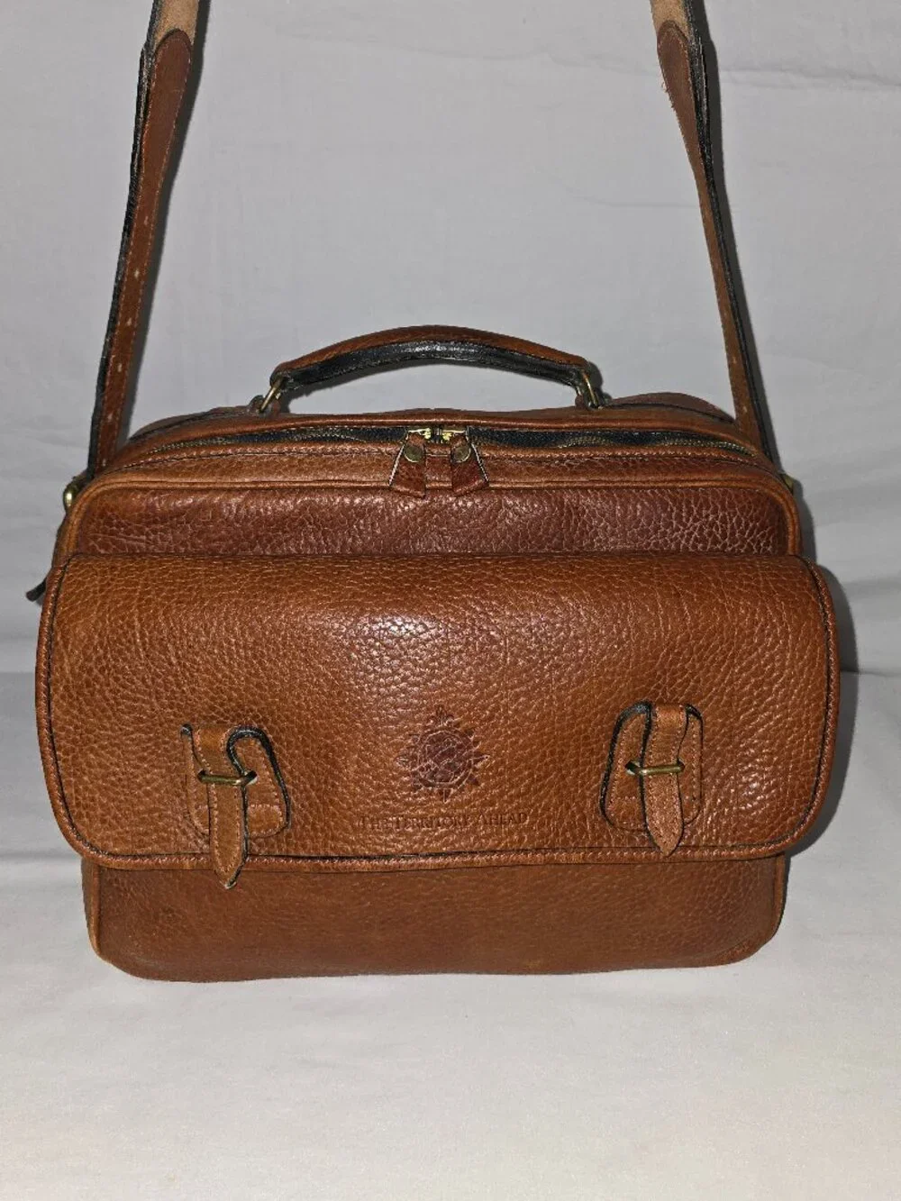 Vintage Territory Ahead Brown Full Grain Leather Overnight Weekender Travel Bag